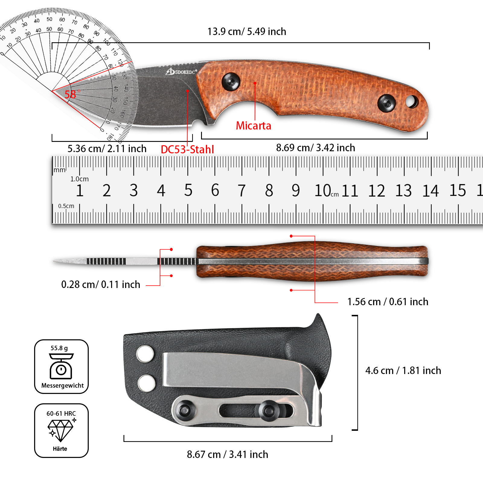 سكين قطع فاخر من الفولاذ SDOKE - مراجعة Bushcraft Knife Fixed وسعره