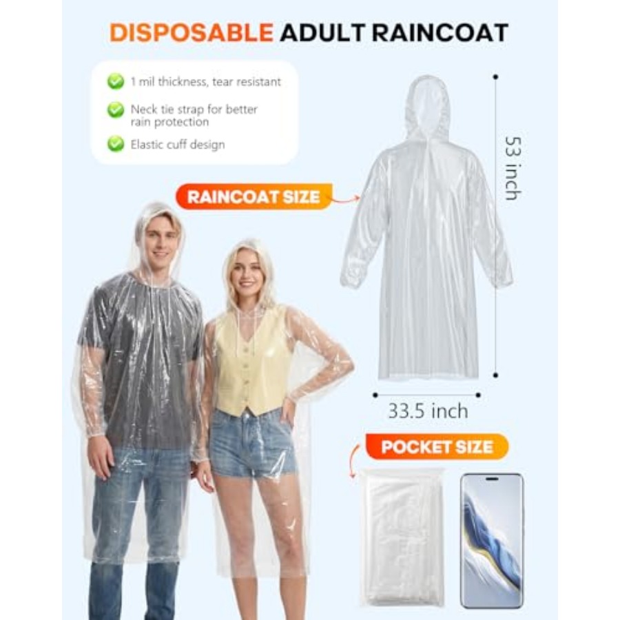 معاطف مطر للاستخدام مرة واحدة، - مراجعة Emergency Poncho Rain وسعره